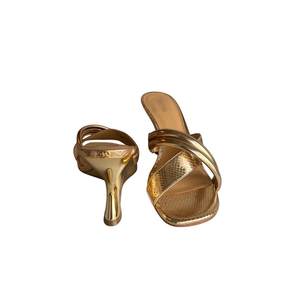 Michael Kors Shoes - Michael Kors Gold Wedge Sandals Snakeskin Embossed Metallic Mules Womens 9M